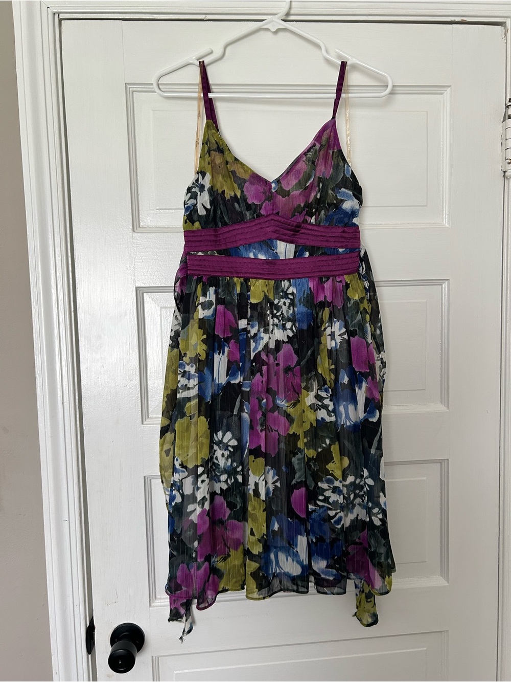Floral Spaghetti-Strap Midi Dress in Purple, Green and Blue